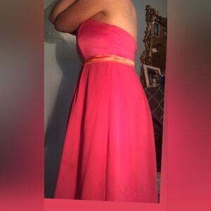 Alfred Dunner Strapless Fuchsia Dress with Gold Waistband